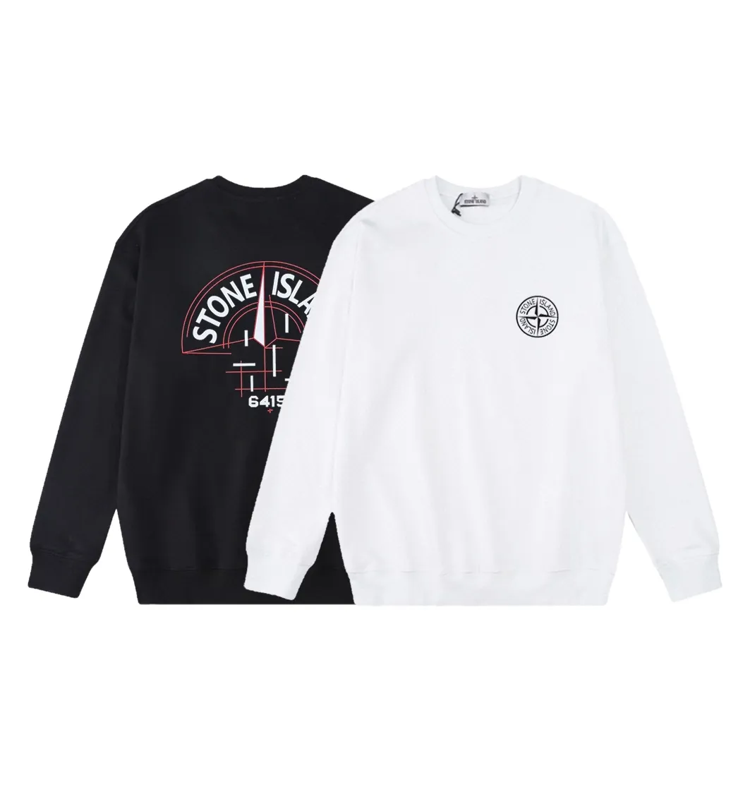 W802#P160💰 Stone Island mechanical compass logo printed round neck long-sleeved sweatshirt! Versatile base round neck sweatshirt for couples! Simple armband design, customized 1*1 thread (fine texture), 380g double-strand large terry fabric, very good quality, foreign trade craftsmanship, respect the original version! The threads at the cuffs and hem are all original bartacks! The time-consuming and material consumption distinguishes the ordinary version on the market! Tops worn by celebrities from all walks of life on INS, can be matched with couple styles!  Color: Black White Size: M-XXL